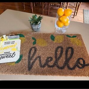 Hello Lemon Coir Door Mat, faux tree, and more - Brown with Yellow and Green
